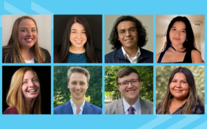 Headshots of the 2025 Regional Public Interest Award winners Top (L-R): Alexis Fulton, Alexandra Russo, Anthony Alas, Clover Li. Bottom (L-R): Madeline Hren, Hayden Davis, Connor Hurley, Jacquelyn Francisco