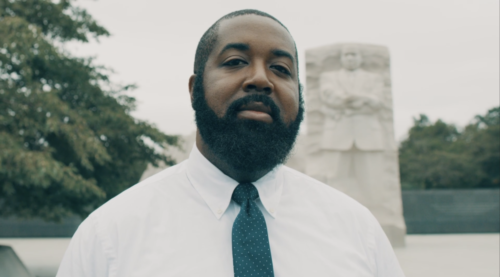 Mitchell Brown stands in front of the Dr. Martin Luther King Jr. memorial in Washington, D.C.