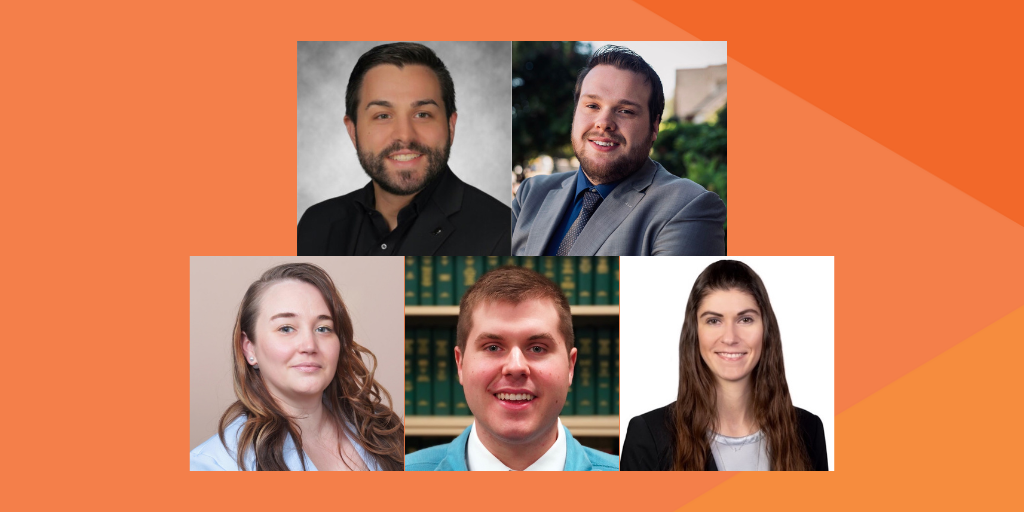 A headshot grid of the 2022 ARC Tornado grant funded Fellows. Top L-R: Blake Johnson, Nick Gau. Bottom L-R: Adrianna Hutson, Matthew Flood, and Remi Gavlick