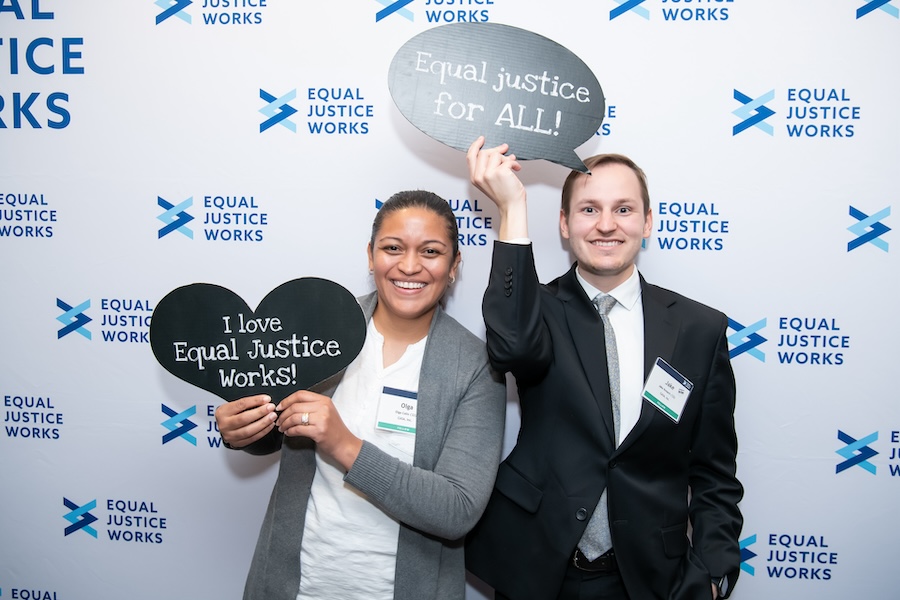 Equal Justice Works Fellows standing in front of a step-and-repeat at Leadership Development Training 2023