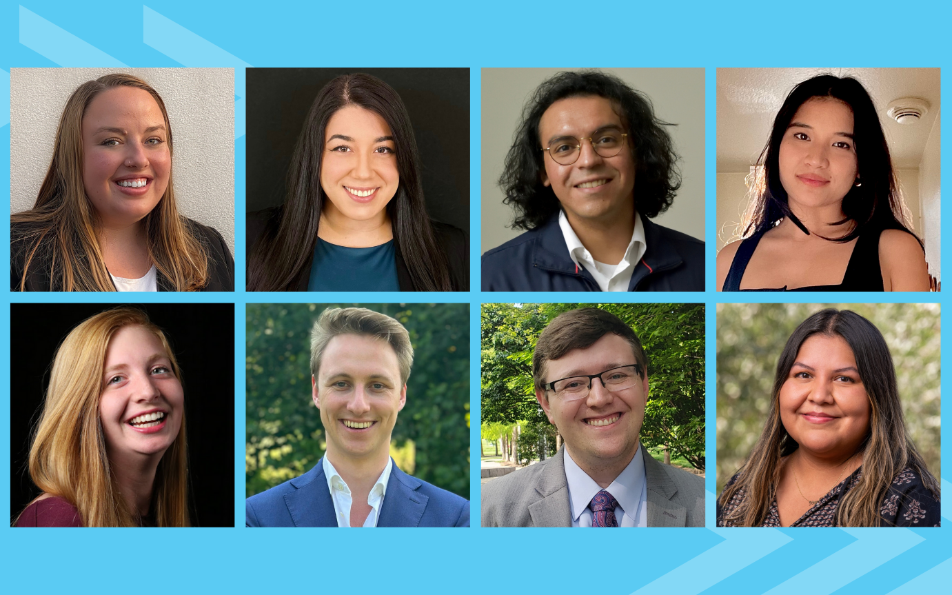 Headshots of the 2025 Regional Public Interest Award winners Top (L-R): Alexis Fulton, Alexandra Russo, Anthony Alas, Clover Li. Bottom (L-R): Madeline Hren, Hayden Davis, Connor Hurley, Jacquelyn Francisco